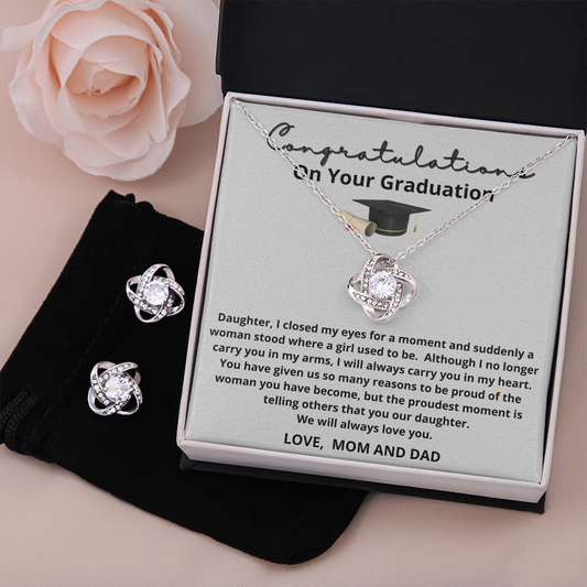Congratulations on Your Graduation Daughter - Love Knot Necklace & Earrings